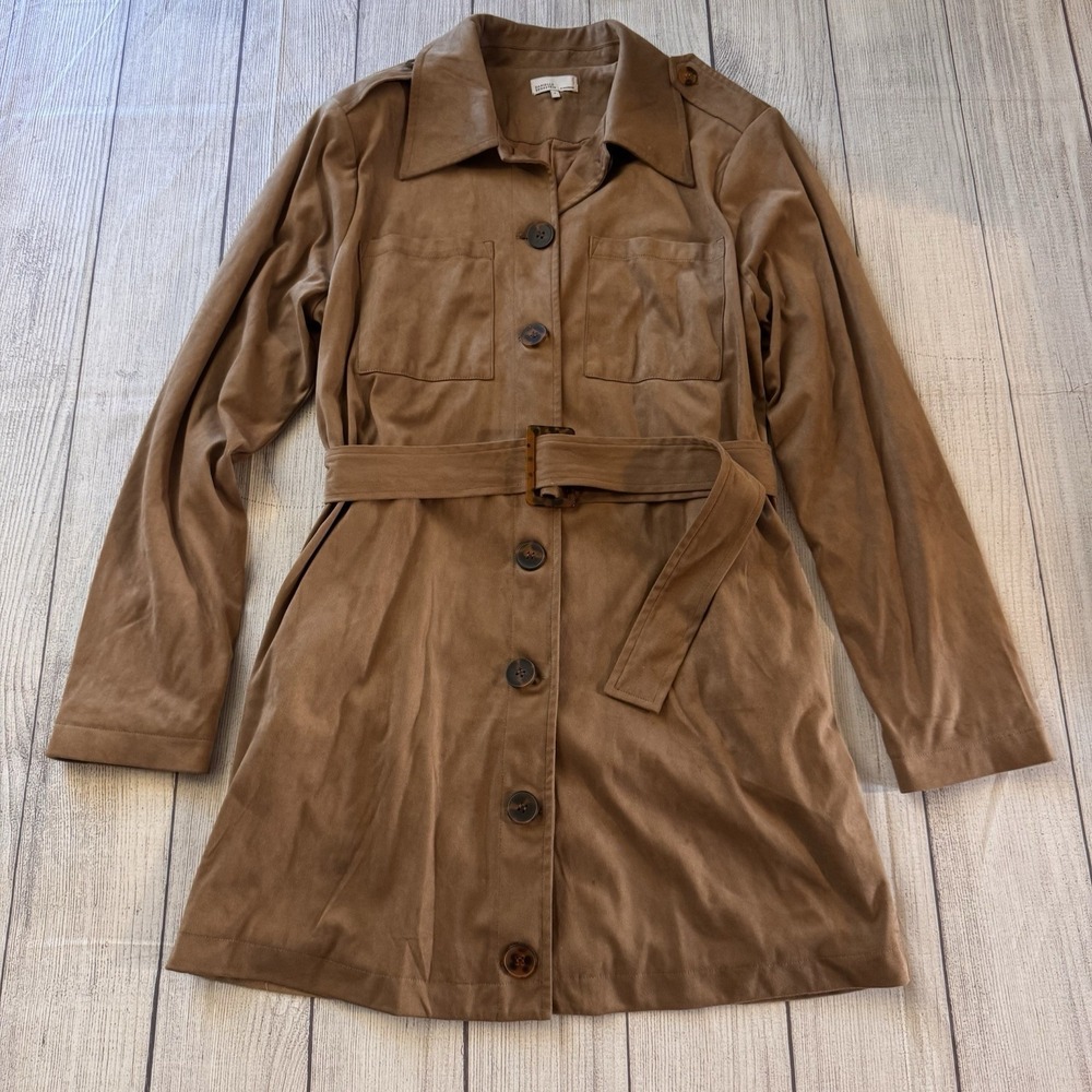 Danielle Bernstein By WeWoreWhat Faux Suede Shirt Dress Belted Brown Size Small